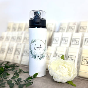 Name Wreath Sports bottle With Closed Lid