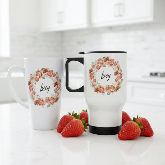 Strawberries Wreath Travel Mug 14oz and Large Latte Bundle