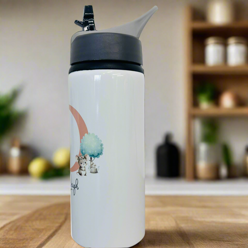 Woodland mouse and squirrel Initial Sports Bottle