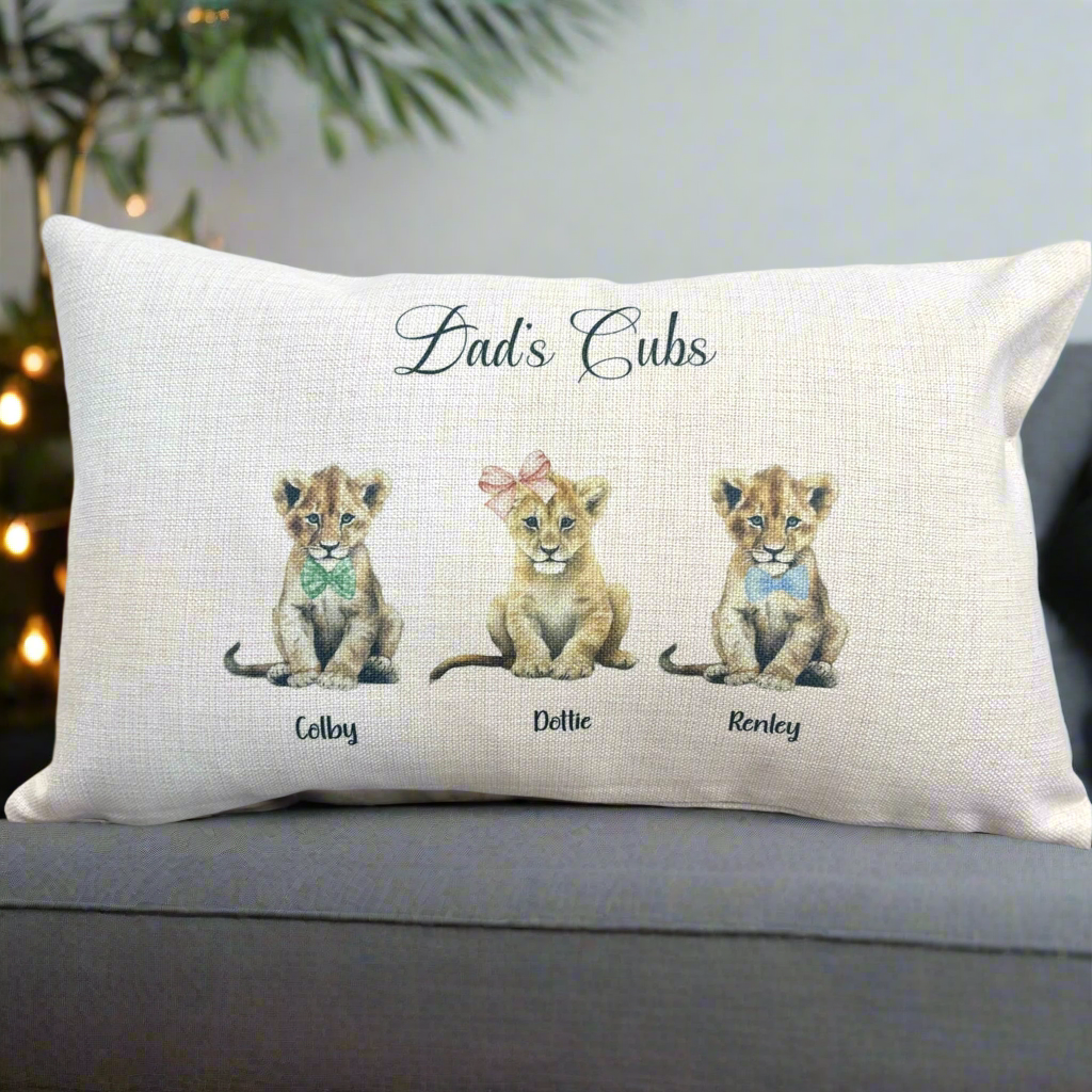 Daddy/Dad/Grandads Lion Cubs Filled Cushion