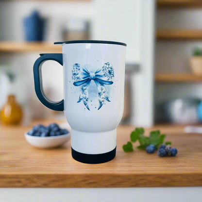Travel Mug 14oz Blue Bow Design