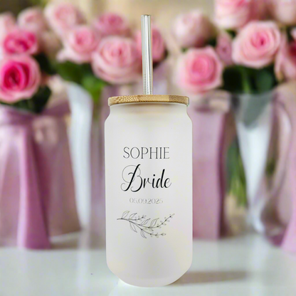 Bridesmaid/ Bride Floral Frosted Glass Can 18oz Tumbler