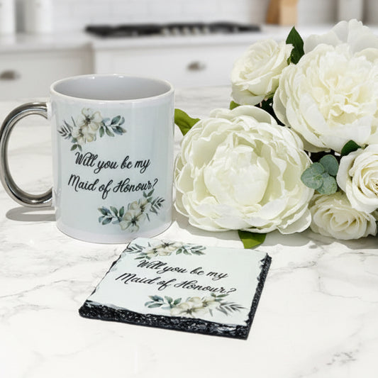 Green Floral  *Any Words* Mug and Coaster Set