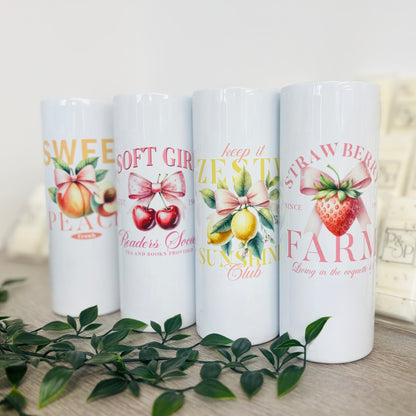 White Tumbler with Fruits With Bows