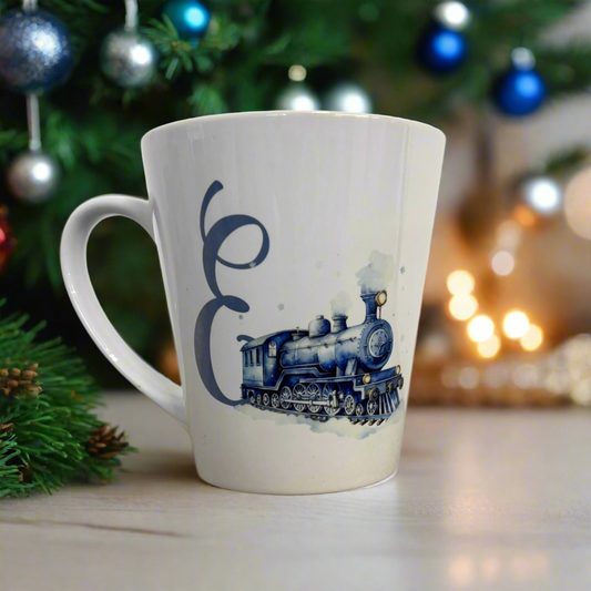 Blue Christmas Train Initial Mini Latte Mug