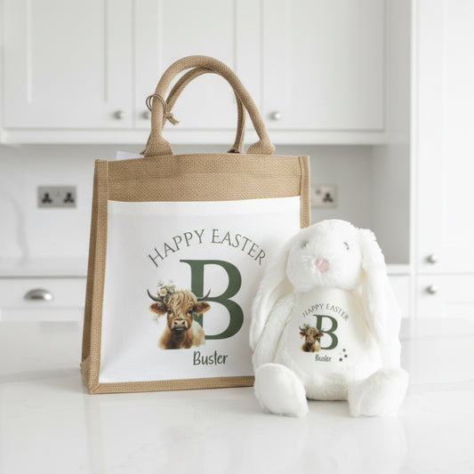 Highland Cow Initial Teddy and Tote bag Bundle