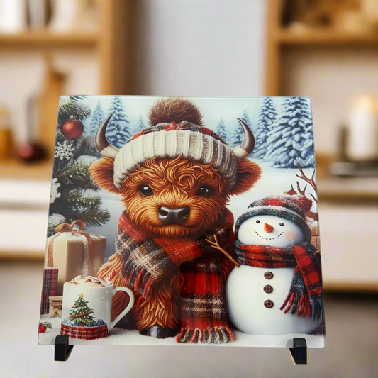 Highland Cow Snowman Chopping Board 30cm