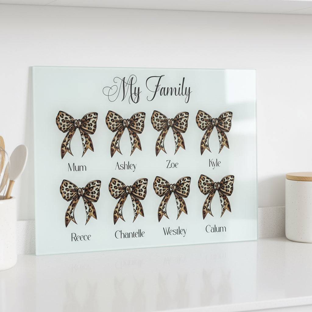 Leopard Print Bow Family - A3 Splashback / Choppingboard
