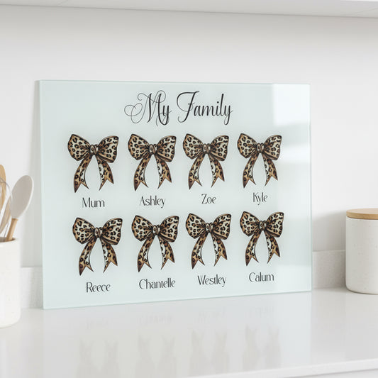 Leopard Print Bow Family - A3 Splashback / Choppingboard