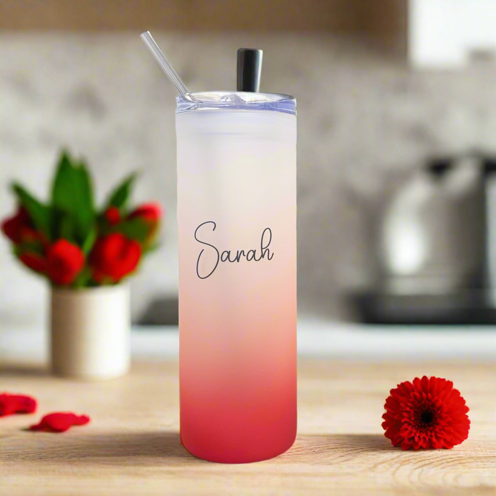 Name Neon Tall Skinny Glass Tumbler 25oz (choose your colour)