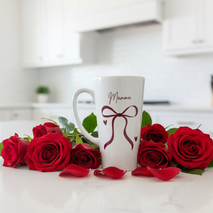 Latte Mug Delicate Red Bow with hearts