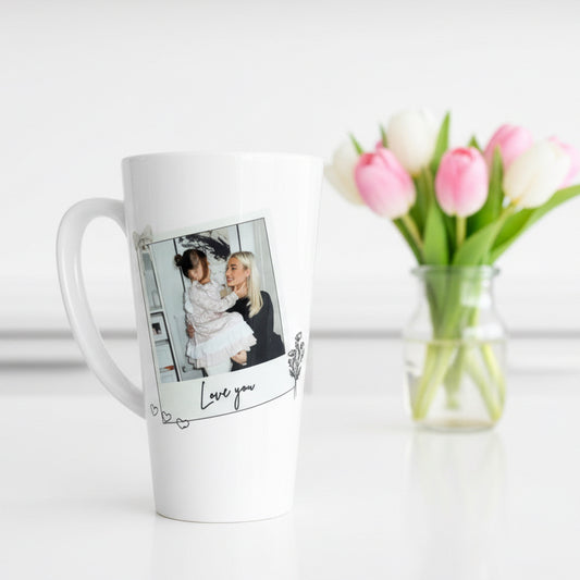 New Latte Ceramic Photo Mug with Hearts 17oz inc Box