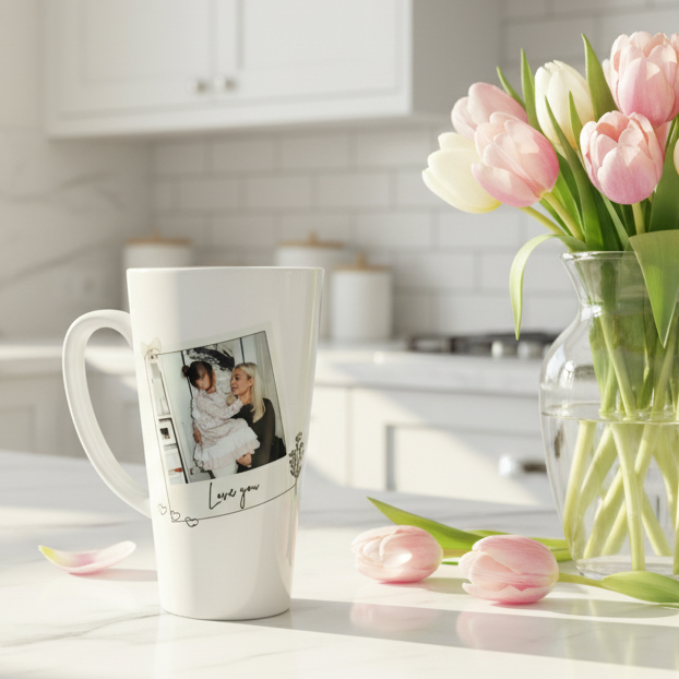 New Latte Ceramic Photo Mug with Hearts 17oz inc Box