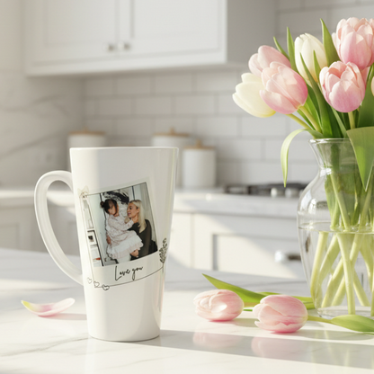 New Latte Ceramic Photo Mug with Hearts 17oz inc Box