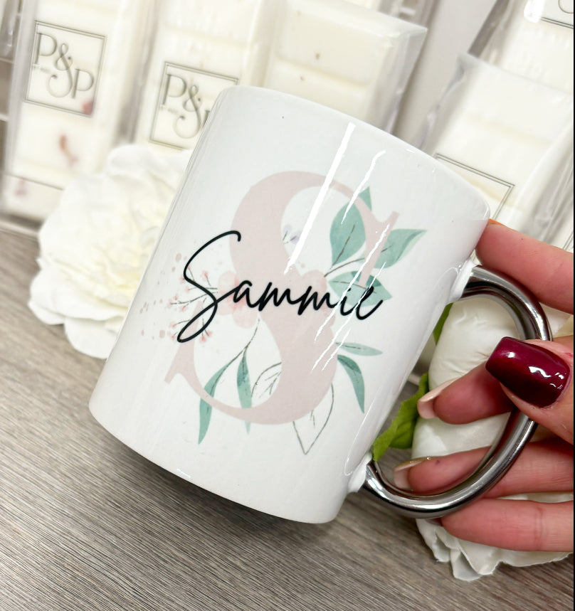 Silver Handle Initial And Name Mug