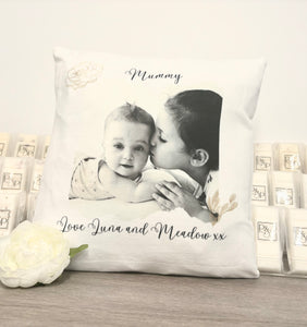 Photo and Text with Rose Cushion 40cm