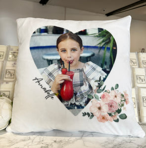 Name and Photo in Love Heart Cushion 40cm
