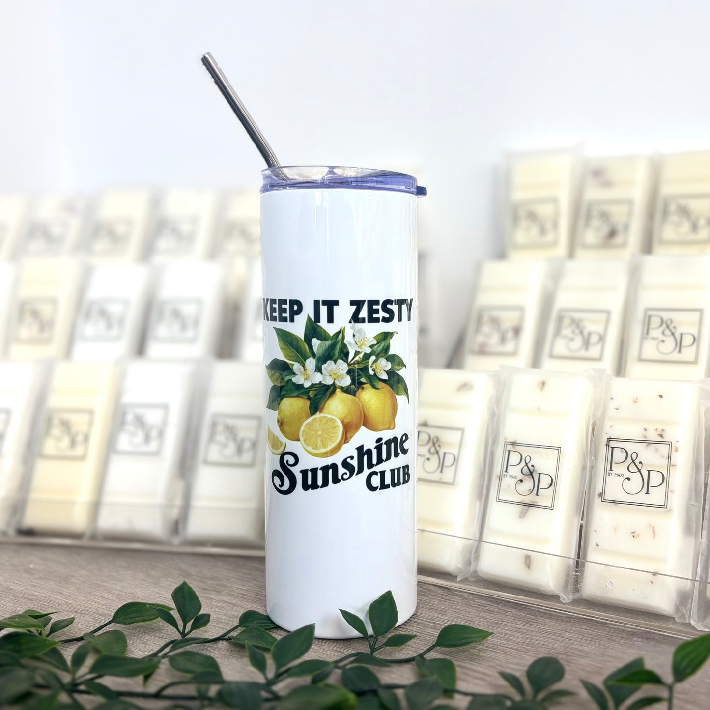 White Tumbler with Vintage Fruits