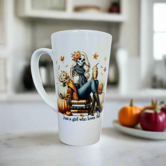 Skeleton Books and Pumpkins 17oz Latte Mug