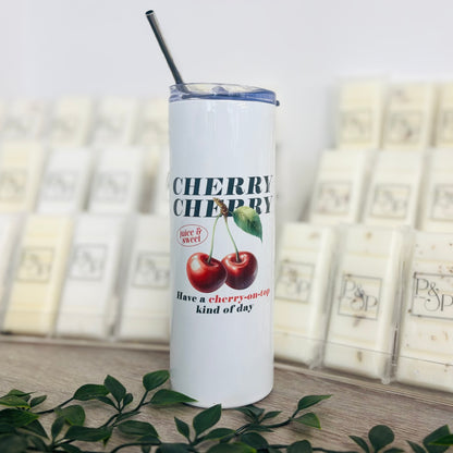 White Tumbler with Vintage Fruits