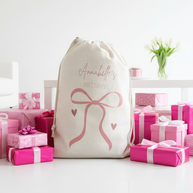 Pink Bow Birthday Sack