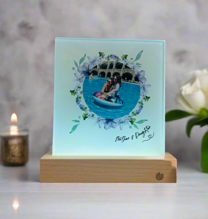 Glass Circle Photo in Purple Wreath