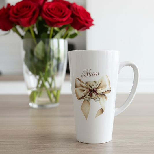 Teddy Bear Bow with Purple Bow Latte Mug