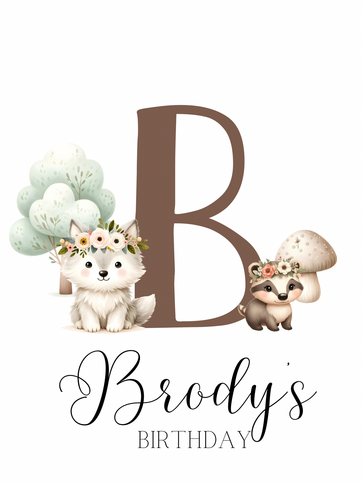 TESTER Birthday Sack Brown Woodland Initial