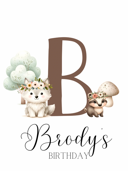 TESTER Birthday Sack Brown Woodland Initial