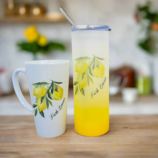 Fresh Lemon duo 17oz Latte Mug & Yellow Neon 21oz Tumbler