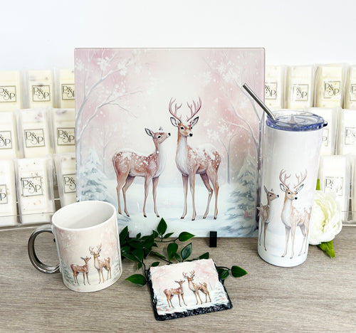 Mum and Baby Reindeer Bundle (Splashback, Tumbler & Mug and Coaster)