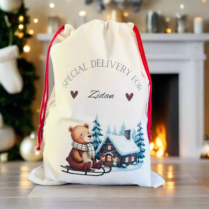 Sledding Bear Santa Sack