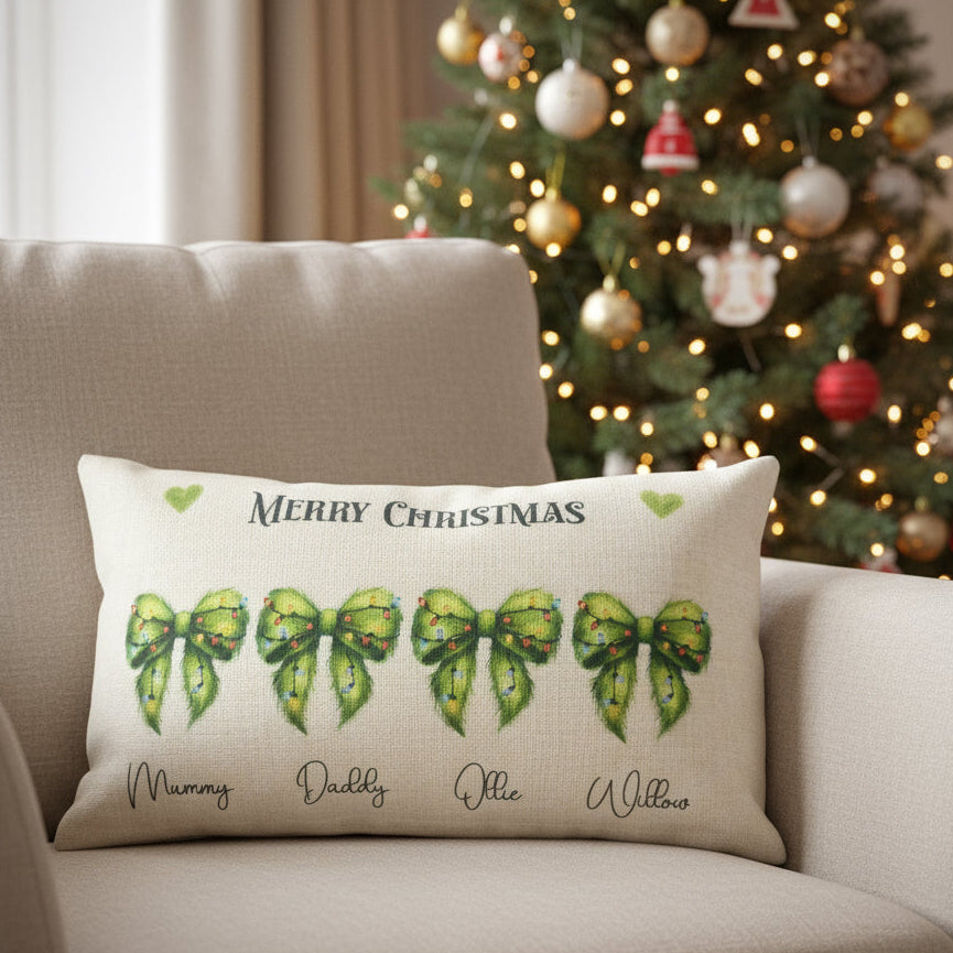 Grinchies Bows family Christmas - Filled Cushion