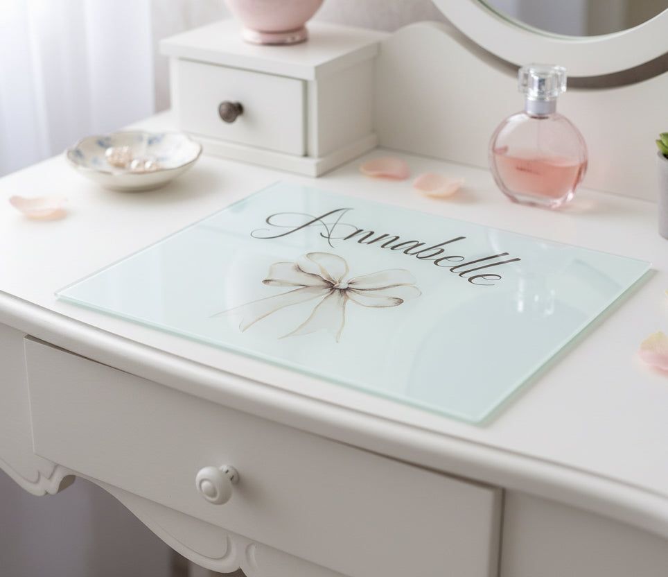 Rectangle Smooth Makeup Glass Board - Cream Bow