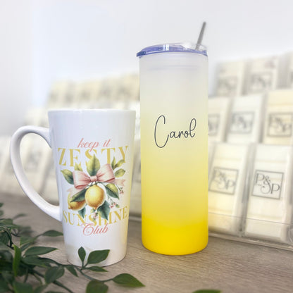 Summer Zesty Lemon Fruit 17oz Latte Mug & Yellow Neon 21oz Tumbler