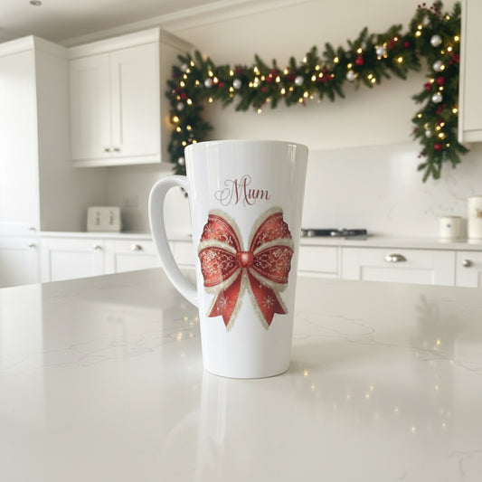 Red Fluffy Bow Latte Ceramic Mug 17oz inc Box