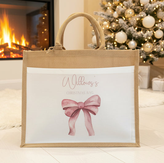 Christmas Eve Tote Bag - Pink Bow