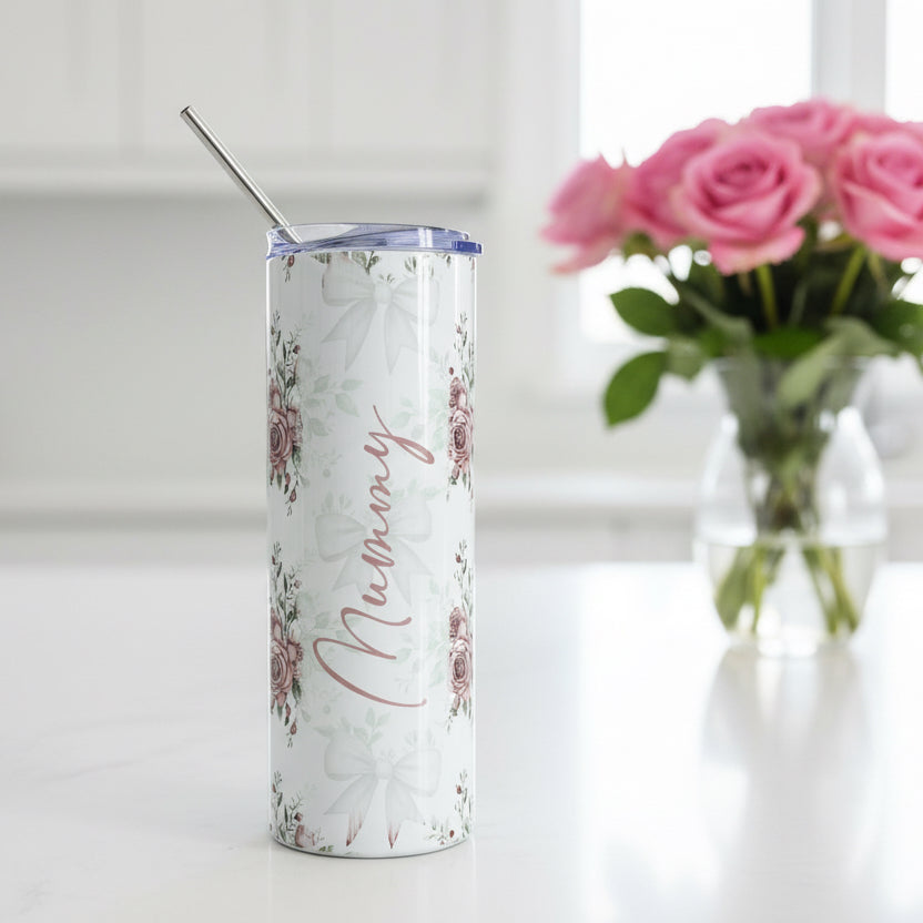 Vintage Rose and bows Named Tumbler