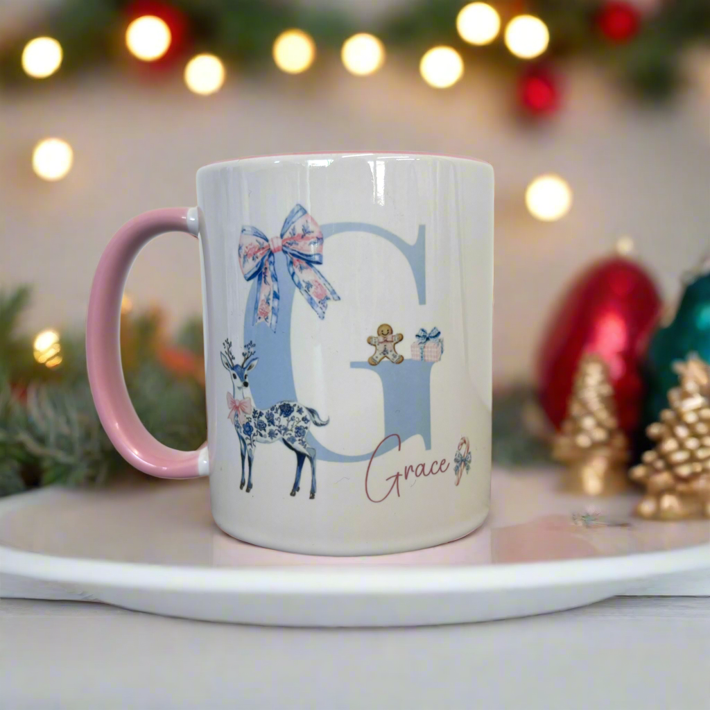 Preppy Christmas Pink Handle Mug