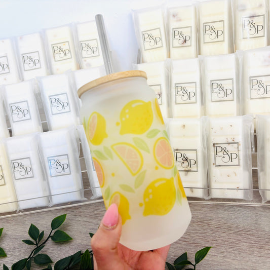 Lemons Frosted Glass Can 18oz Tumbler