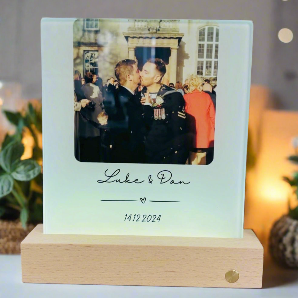 Glass Polaroid Photo And Text Design