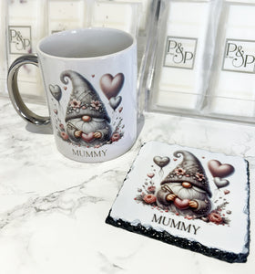 Grey and Pink Sitting Gonk Mug and Coaster Set