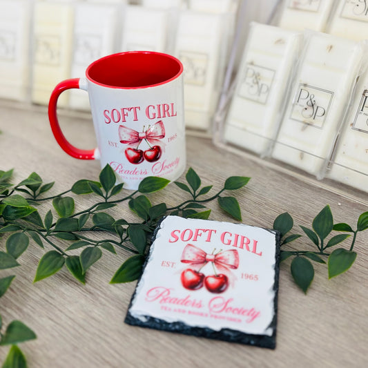 Soft Girl Cherry Mug and Coaster Set