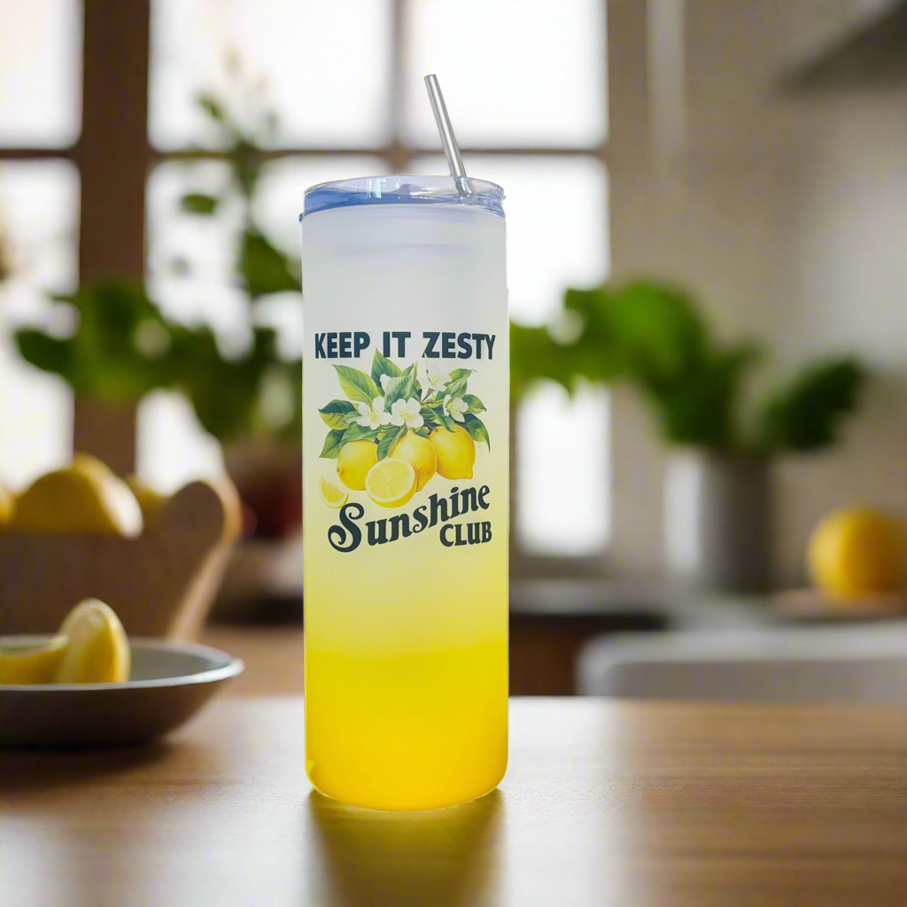 Keep it zesty Lemon Yellow Tall Skinny Glass Tumbler 25oz