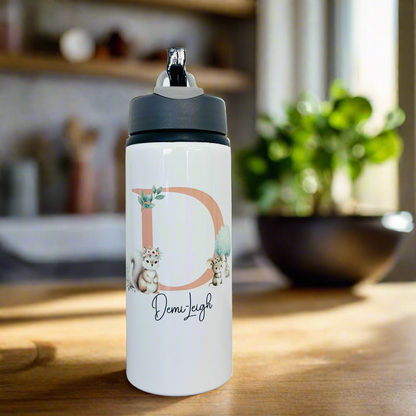 Woodland mouse and squirrel Initial Sports Bottle