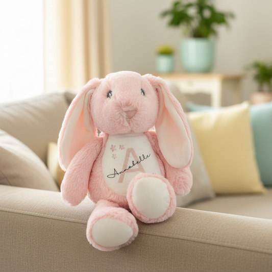 Pink Floppy Rabbit Plush with Initial & Name