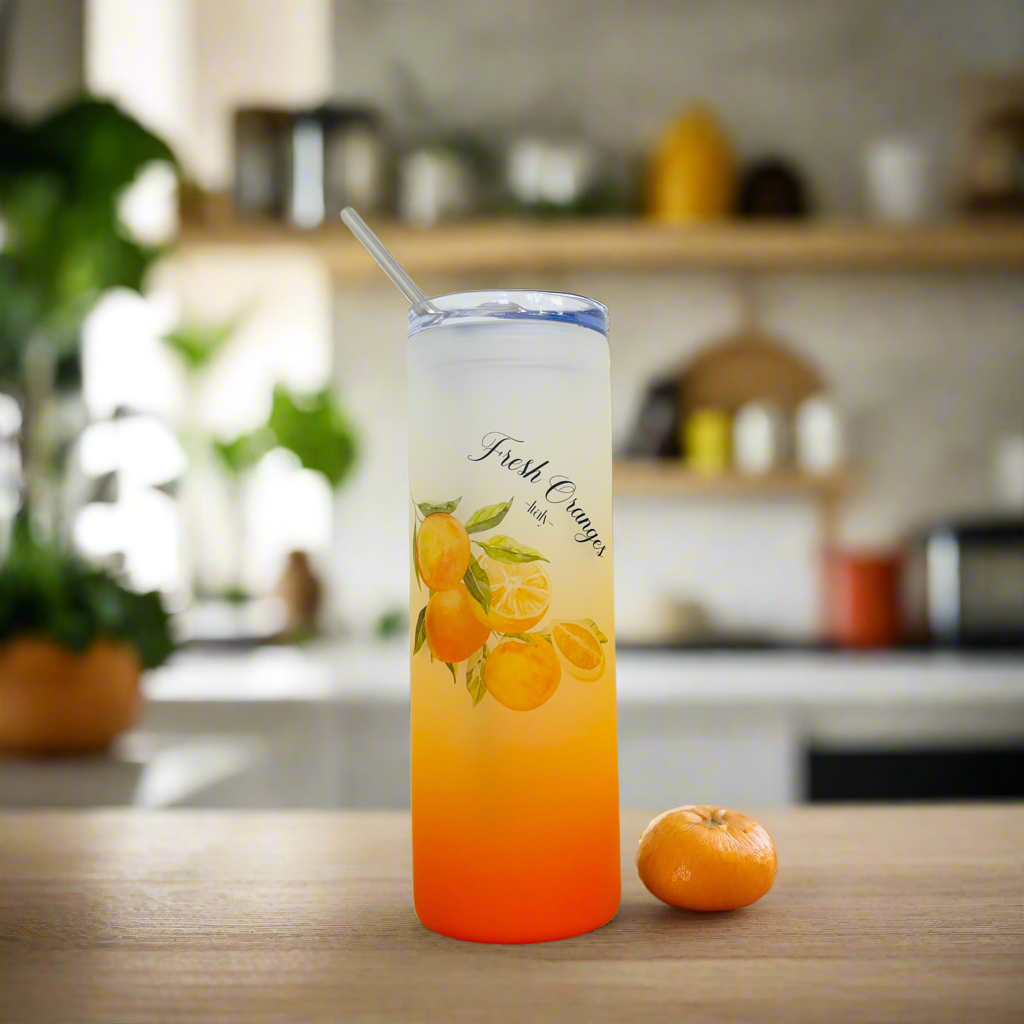 Fresh Oranges Tall Orange Skinny Glass Tumbler 25oz
