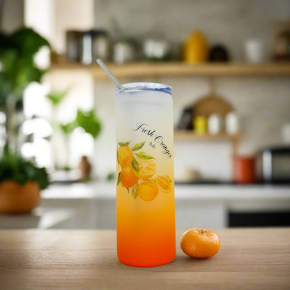 Fresh Oranges Tall Orange Skinny Glass Tumbler 25oz