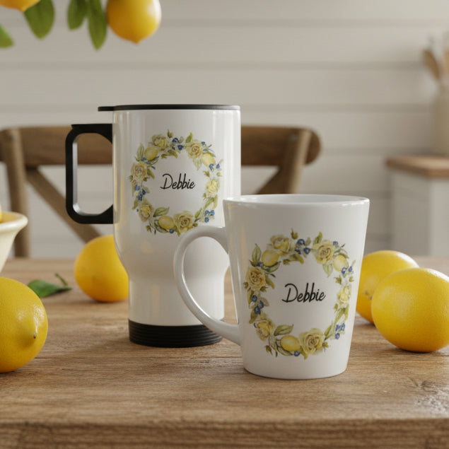 Lemon Travel Mug 14oz and Mini Latte Bundle