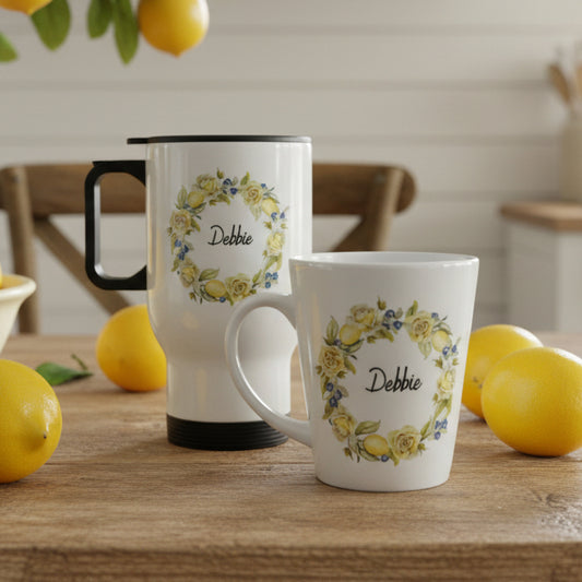 Lemon Travel Mug 14oz and Mini Latte Bundle